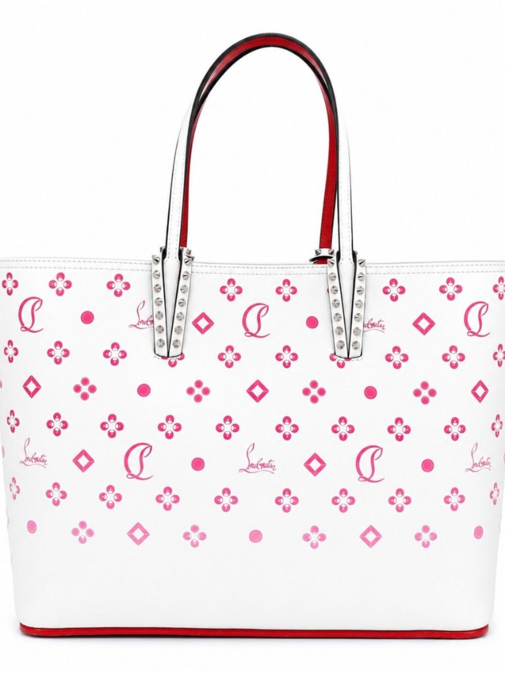 Christian Louboutin Logo Print Tote – White & Pink, Studs (Pre-Owned)